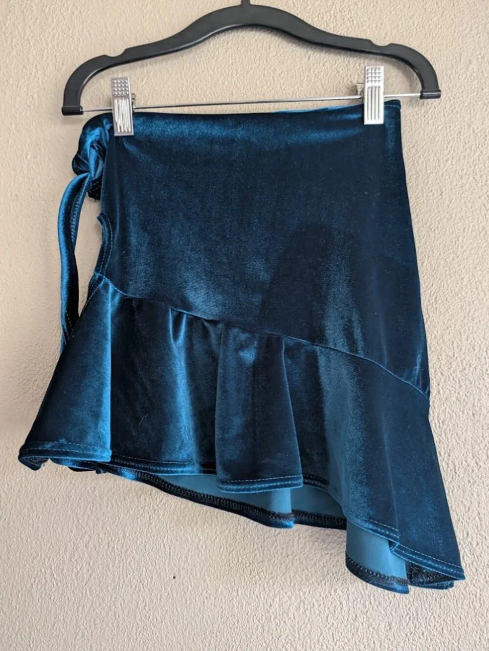 Girls Velvet Dance Skirt with Side Tie in Deep Blue